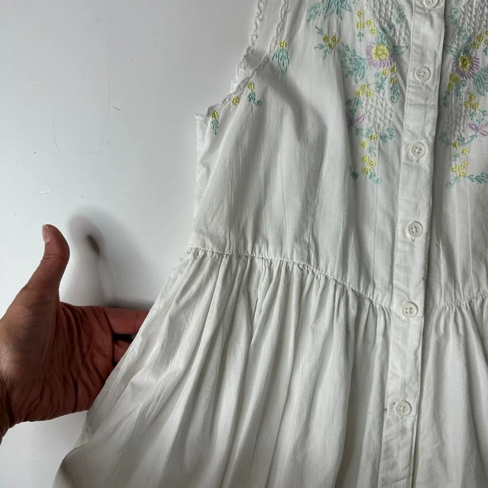Vtg Radishes &‎ Roses Dress White Cotton Embroidered Pockets Cottagecore Girls 8